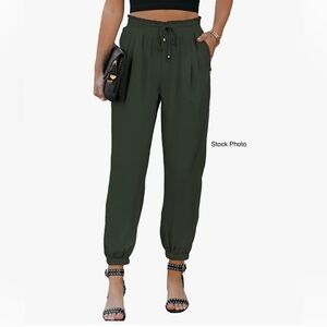 EVALESS Women's M Olive Green Casual Drawstring Pants